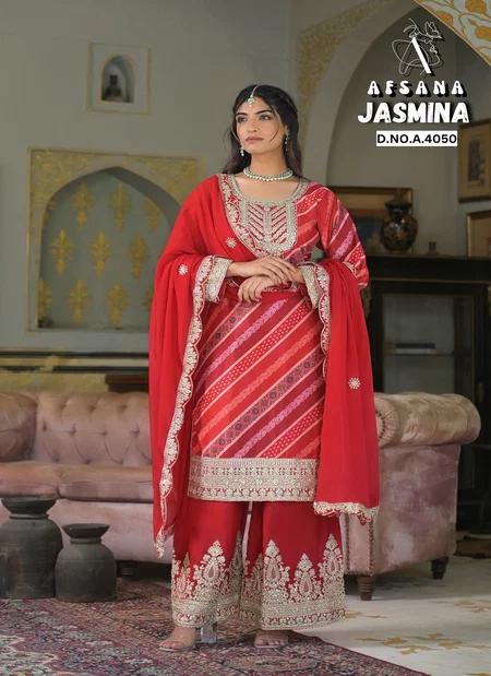 Jasmina By Afsana Chinon Embroidery Kurti With Bottom Dupatta Wholesale Online